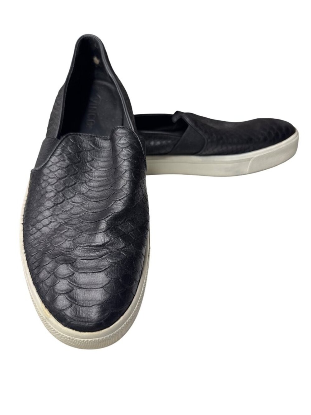 Vince Berlin Snake Embossed Slip-On Leather Sneakers Black Size 9.5 Womens Casua